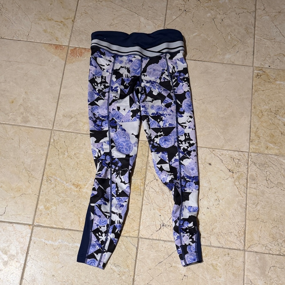 Kids Floral Leggings - Blue and Black
